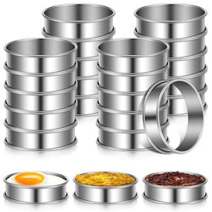 SHENLIU 24 Pieces Stainless Steel English Muffin Rings, 3 Inch Double Rolled Tart Ring Metal Round Nonstick Crumpet Rings Muffin Tart Molds for Food Making Home Baking