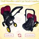 Baby Doll Car Seat Stroller Combo – Convertible 2 in 1 Doll Stroller and Car Seat for Kids – Fits Up to 20” Dolls – Play Toy Baby Stroller with Adjustable Handle for Girls Toddlers All Ages (Maroon), 14x22x25 in