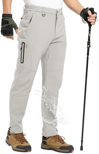 TBMPOY Men's Snow Pants Fleece Lined Hiking Winter Waterproof Softshell Ski Outdoor Insulated Climbing Pants Zipper Pockets 32/XL
