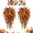 2 PCS Artificial Fall Harvest Hanging Basket,Artificial Hanging Flowers