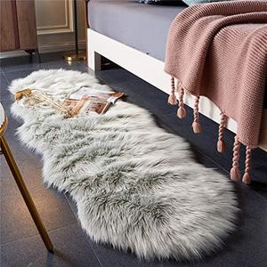 EasyJoy Ultra Soft Fluffy Shaggy Area Rug Faux Fur, Chair Cover, Fuzzy Seat Pad for Bedroom Floor Sofa Living Room (2 x 6 ft Sheepskin, Light Grey), 2 Pieces