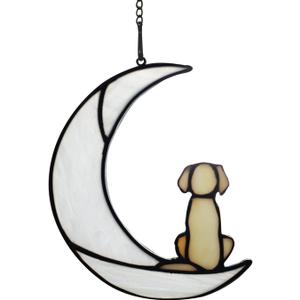 BOXCASA Loss of Dog Sympathy Gift,Stained Glass Dog on Moon for Suncatcher Gifts,Yellow Dog Memorial Gifts for Pet Loss Gifts,Pet Sympathy Gifts for Dogs,Pet Memorial Gifts