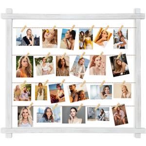PHOENANCEE Collage Picture Frame,Photo Display Board,Hanging Pictures Frames with Clips for Graduation Birthday Party,Dorm Photo Card Wall Decor Hanger Holder,Upgraded,Easy To Assemble,Large(White
