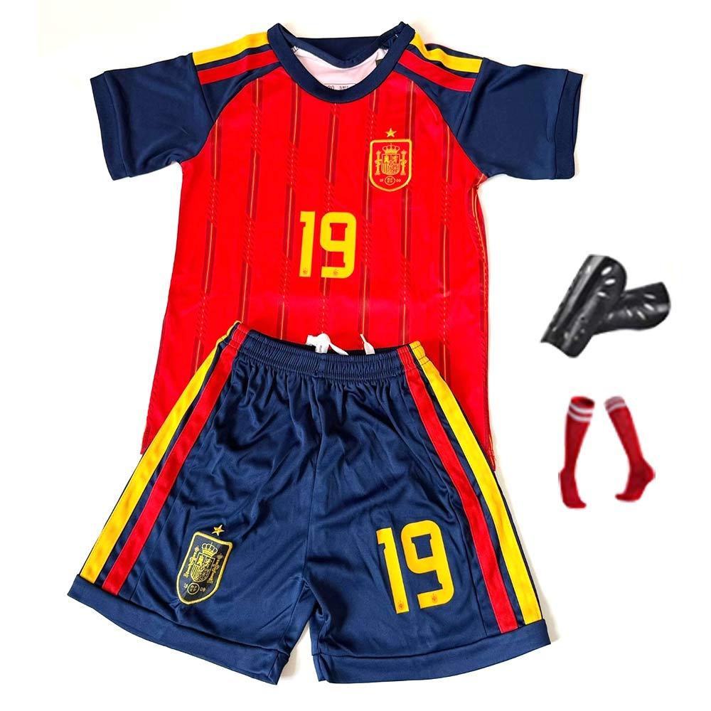 No #19 Kids Soccer Jersey Shirts Football Futbol Socks Set Youth Sizes (Red, 20 (4-5 Years Old))