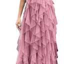 Summer Women Tulle Prom Dress Elegant Bow One Shoulder Slit Evening Party Gown Wedding Guest Bridesmaid Maxi Dress (Medium, #1 Pink)