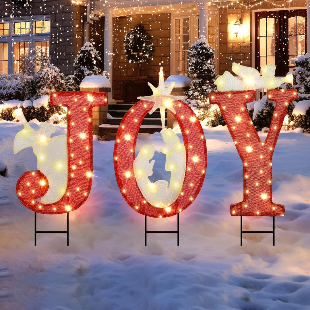 30.89 Inch Nativity Outdoor Christmas Decorations, 3 PCS Nativity Sets with Gold Star for Home Lawn
