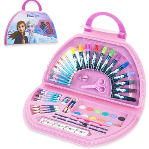 Disney Colored Pencils Art Supplies Kids Set Coloring Stationery Girls Drawing Pencils Supplies Travel Case with Crayons Arts and Crafts for Kids 4-12 (Pink Frozen)