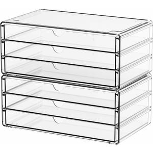 Yieach 2 Pack Acrylic Storage Drawers With 6 Drawers,Stackable Desk Organizer and Makeup Organizer,Large Clear Office Supplies Organizer for Pen,Stationary,Palettes,Arts Craft Organizers and Storage