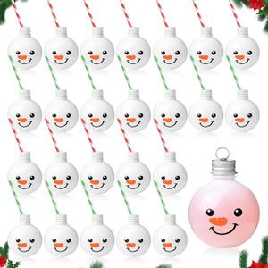 30 Sets Fillable Ornament Balls - Plastic Drink Booze Balls With Lids and Straws - Christmas Hanging Ornaments Pendant Ball for Holiday Tree