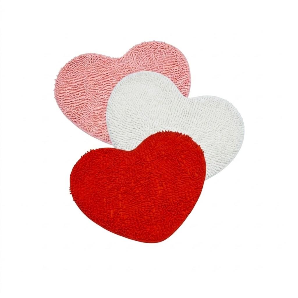 S-SNAIL-OO 28×24" Chenille Heart Shaped Rug, 3-Packs PVC Bathroom Rug Love Shaped, Valentine's Day Rugs Valentine Heart Shaped Door Mat for Bathroom (red+Pink+White)