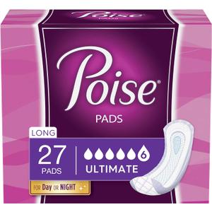 Poise Incontinence Pads for Women, Ultimate Absorbency, Long, Original Design, 108 Count (4 Packs of 27)