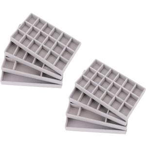 Velvet Drawer Jewelry Organizer Tray, Small Flat Jewelry Organizer for Drawer, Dresser Stacking Display Inserts for Jewelry Accessories in Dresser, Grey Set of 8