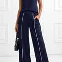 BTFBM Two Piece Sets for Women Summer Outfits 2026 Lounge Sets Mock Neck Tops Wide Leg Pants Travel Fashion Clothing (M)