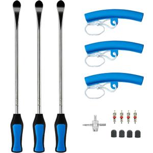 Heavy Duty Tire Repair Tool Kit, 3x14.5 Steel Tire Irons & 3 Rim Protectors, 4-Point Valve Tool with 4 Cores/Caps, Motorcycle/Bike/ATV Tire Changer Levers(TT-145-15)