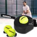 Hikeen Premium Tennis Trainer Rebound with Metal Base,Portable Solo Tennis Trainer Set with 3 Highly Elastic String Balls,Tennis Practice Equipment for Adult Kids and Beginners (Black)