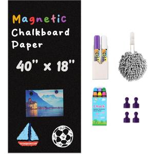 YOUNGJQ Magnetic Chalkboard Contact Paper for Wall 40" x 18" Self Adhesive Blackboard Wallpaper Peel and Stick Wall Decal with Starter Kit for Home Playroom Classroom