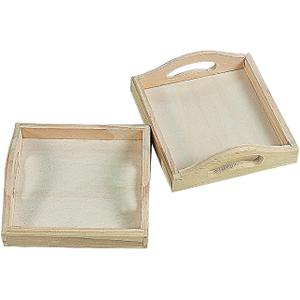 Fun Express Wooden Tray Set of 12 - Small Wood Trays for Crafts, DIY Projects & Painting | Unfinished Natural Wood Craft Supplies for Kids & Adults | Mini Square Wooden Trays for Home Decor