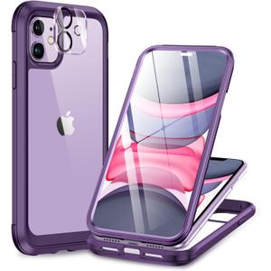 Miracase Glass Series for iPhone 11 Case 6.1 inch, Upgraded Full-Body Rugged Phone Bumper Case Cover with Built-in 9H Tempered Glass Screen Protector and Camera Protector, Purple