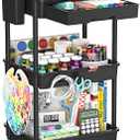 EaseSky Rolling Utility Cart with Drawer 3 Tier, Utility Storage Organizer with Plastic Shelf & Lockable Wheels Multifunctional Storage Cart for Kitchen, Bathroom, Office, Living Room, Black