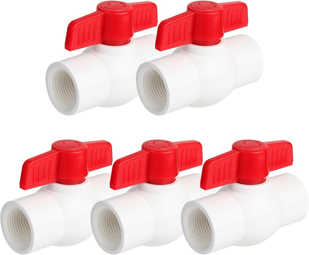 5 Pack 1'' PVC Ball Valves, T-handle Water Shut-Off Ball Valve Threaded (NPT), PVC Ball Valve 1 inch for Water Project, Swiming Pool, Sewage Pump, Irrigation System, Rated at 150 PSI, Thread