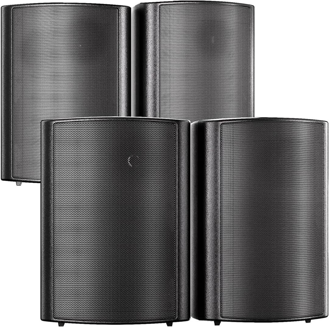 STUDIOFINIX 800W 6.5 Inch Outdoor Bluetooth Speakers Waterproof Wired with Multifunctional Amplifier Wall Mount Weatherproof Loudspeaker System for Patio Garden Poolside Home(4 Speakers,Black)