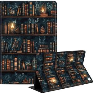 Case Fits Kindle Fire HD 8 & 8 Plus Tablet(12th/10th Generation, 2024/2022/2020 Release) 8", Slim PU Leather Stand Cover with Auto Wake/Sleep, Multi-Angle Viewing, Drawn Bookshelves