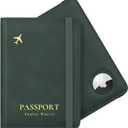 Stouchi Passport Holder with Airtag Slot, Airtag Passport Wallet for Men, Slim Leather Passport Holder Case Family for Travel Anti-Lost, Green