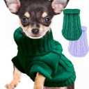 2 Pack Small Dog Sweaters, Dog Christmas Sweater Turtleneck Knit Winter Warm Pullover Clothing Pet Cat Cold Weather Clothes for Small Dogs, Green and Purple, Medium