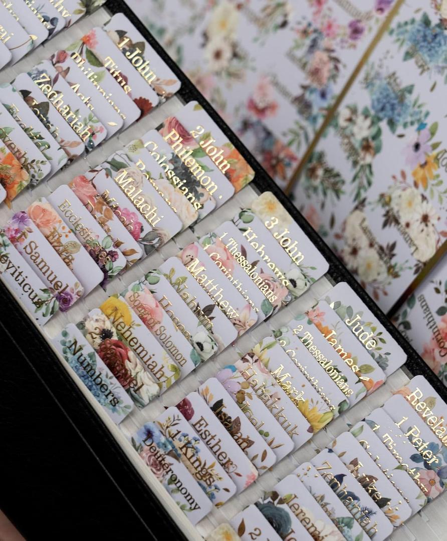 UPAFEXXI-Laminated Bible Tabs (Gold Foil Embossed Lettering), Bible Tabs for Women and Men, Reposition Large Print Stickers, Easy to Read and Apply, 80 Chapters Labels for Easy Navigation(Purple)