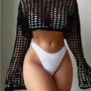 Floerns Women's Crochet Hollow Out Knit Beach Coverups Shrug Long Sleeve Bathing Suit (Black, M)