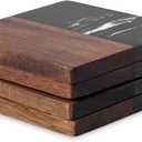 Marble Coasters: 4Piece Set of Acacia Wood Marble Coasters, Suitable for Kitchens, Offices, and can be Used as Gifts (Black Square)