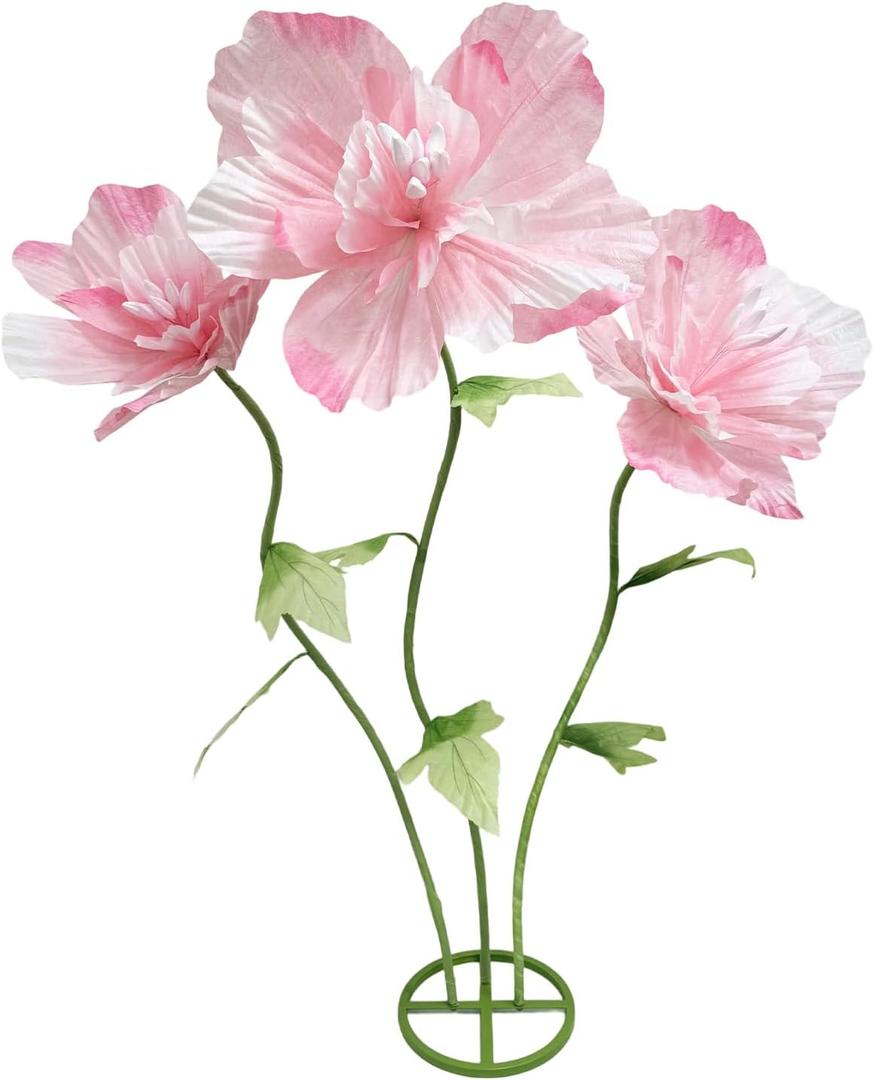 Large Artificial Paper Flowers Decoration, Giant Fake Flower with Standing Base Home Hotel Office Wedding Background Shop Window Display Photography Props Baby Shower Banquet Art Gallery Decor, Pink