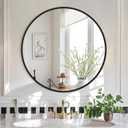 Black Round Mirror 22 Inch, Circle Wall Mirrors with Metal Frame, Wall Mounted Circular Mirror for Bathroom, Vanity, Entryway, Living Room, Hallway, Wall Decor