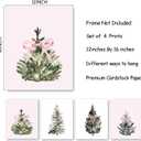 foedor Coquette Pink Bow Themed Gifts Prints,Pine Tree Decor,Pink and White Room Decor,Pine Tree Wall Art for Home Office,Coquette Wall Decor for Holiday Bathroom Bedroom,12x16,Set of 4