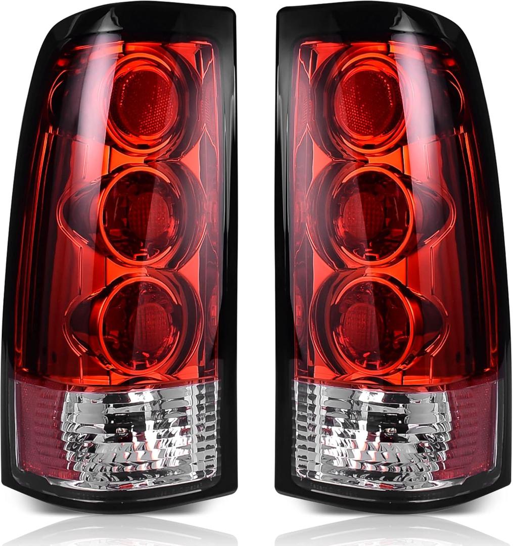AUTOSAVER88 Tail Lights Compatible with 1999-2002 Chevy Silverado 1500/2500/3500, 99-06 GMC Sierra, 2007 GMC Sierra Classic models Clear Lens Red Housing Taillights Pair (ONLY Fit Fleetside Models)