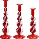 Mumufy 3 Pcs Red and White Christmas Glass Candlestick Holders Christmas Ball Glass Taper Candle Holder Stick Decor for Xmas Holiday Wedding Home Table Centerpiece