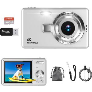 Digital Camera, Autofocus UHD 4K 50MP Vlogging Camera for Photography with 32GB SD Card, 16X Zoom, Anti-Shake, Portable YouTube Compact Point and Shoot Digital Cameras for Kids Teens Adult Beginner (Silver)