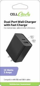 CELL CANDY Fast Charge Dual Port Wall-Charger 15Watts 3 Amps