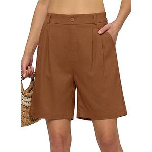 Willit Women's Linen Shorts Wide Leg Dress Casual Summer Pleated Shorts High Waisted with Pockets 7" 10", XL, Caramel
