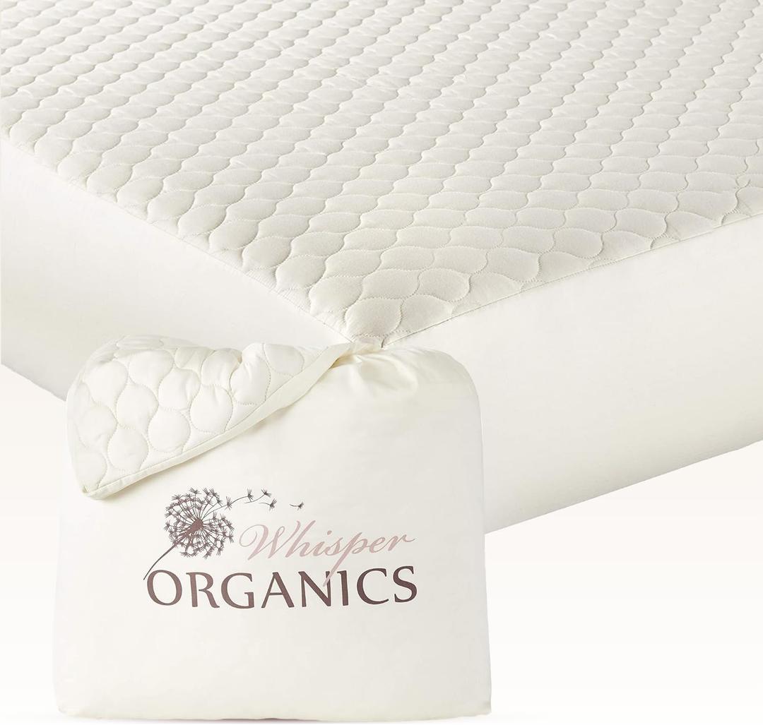 100% Cotton Organic Mattress Pad - Breathable & Cooling Mattress Protector Full Size - Premium 300GSM Quilted and Machine Washable - Fairtrade & GOTS Certified Bed Protector (Ivory, Full) (King)