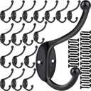 ZEYU 20Pcs Wall Hooks, Coat Hooks Hardware Heavy Duty Hooks for Hanging Coats Double No Rust Black Hook Wall Mounted with Screws for Key, Towel, Bags, Cup, Hat