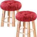Bar Stool Covers Set of 2, Stool Covers Round with Elastic Band Pad, Soft Stool Seat Covers, Nonslip and Washable, 12 Inch, Wine Red