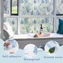 3 x Window Film, Frosted Textured Masking Protective Film, Blue Leaf Pattern, Heat and UV Protection Vinyl Self-Adhesive Window Protection Film 17.3x78.7