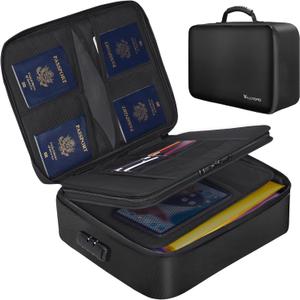 Fireproof Document Bag with Lock - 2000F Heat Resistant & Waterproof Document Bag with 3 Layers, Portable Fire Proof File Box for Documents, Laptop, Passports & Certificates - Home & Travel - Black (15.4" x 11.4" x 4.3" - Briefcase Style)