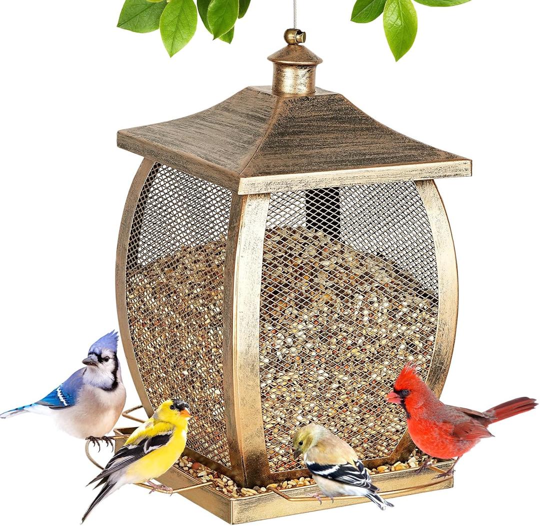 Bird Feeder for Outdoor, Heavy Duty Metal Wild Bird Feeders for Outside Hanging, 5Lbs Extra Large Capacity Retro Lamp Shape Birdfeeder for Garden Yard Outside Backyard, Easy Fill