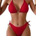 Eomenie Ribbed Bikini Sets for Women Sexy Halter Triangle Top Two Piece Bathing Suit Tie Side Swimsuit S