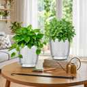QCQHDU 7.2 Inch 2 Pack Hanging Planters for Indoor Outdoor Plants,Self Watering Flower Pots Hanging Basket,Plastic Plant Hanger with Drainage Holes and 3 Hooks for Window Porch Garden Balcony, (White)