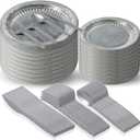 25 Set Silver Medieval Party Supplies Knight Festive Castle Party Tableware Accessories Pirate Birthday Party Disposable Paper Pewter Tableware Set Paper Plates Forks Spoons Knives