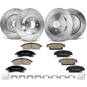 A-Premium Front and Rear Drilled Slotted Brake Rotors and Ceramic Pads Kit | Compatible with Cadillac CTS 2006-2007, STS 2005-2008, 12-Pack