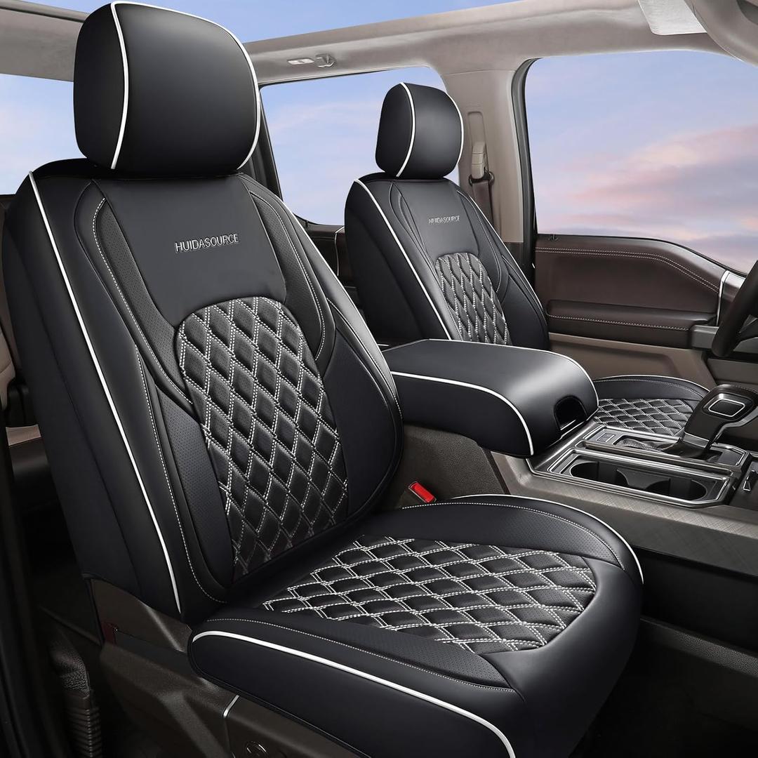 Huidasource Wrangler JK Seat Covers 4 Door, Waterproof Leather Seat Covers Full Set, Seat Cushion Protector Fit for Jeep Wrangler JK 4-Door Sahara Sport Rubicon 2007-2017(Full Set/Black&White)